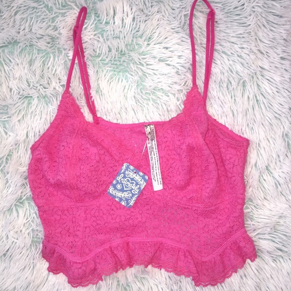 NWT Free People Fleur De Lys Pink Crop Cami Lg - Picture 4 of 7